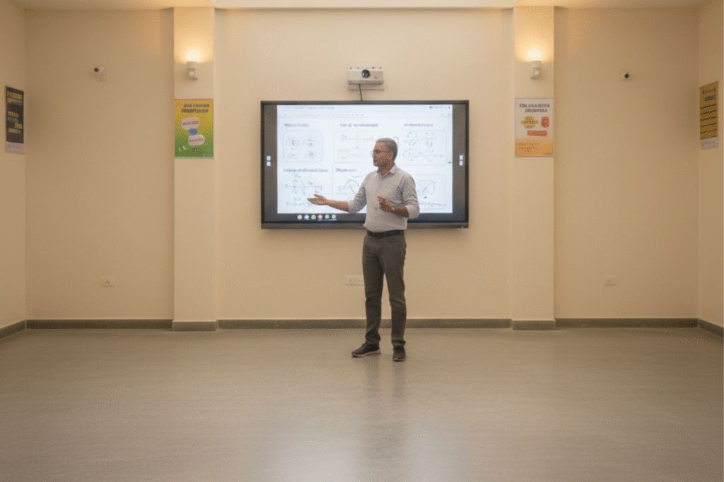 Faculty teaching with a smart board